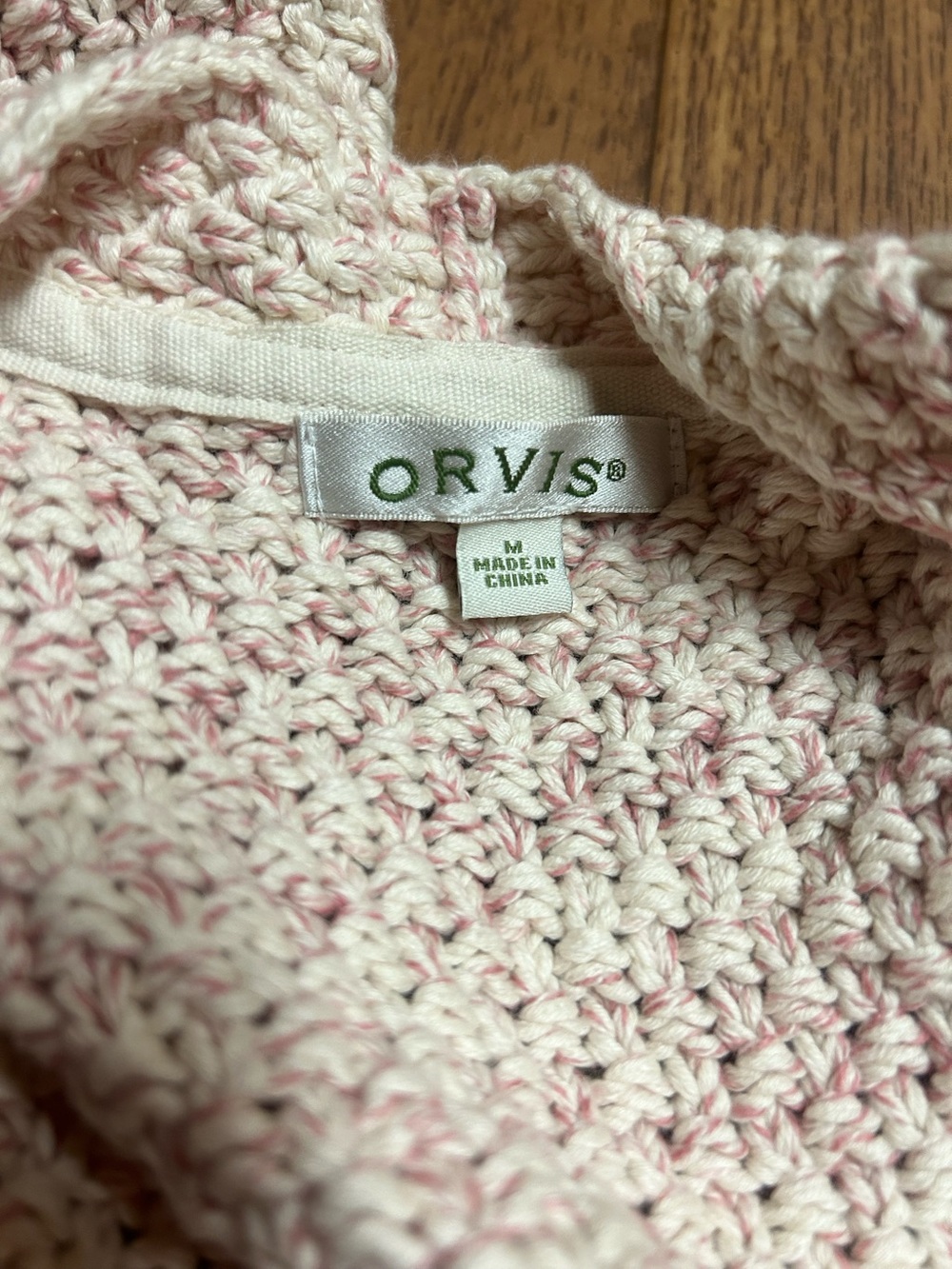 Orvis Cream and Soft Pink Crochet Cardigan - Picture 2 of 6